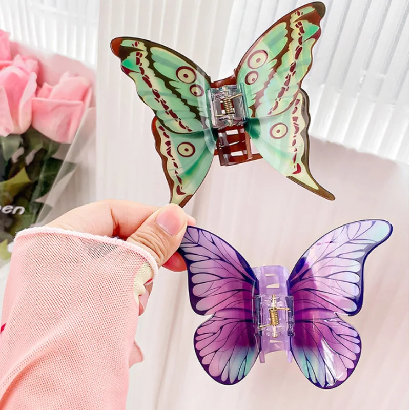 YHJ Simulation Butterfly Hair Claw Acrylic Claw Clip Summer Temperament Grab Hair Clip for Girls INS Shark Clip Hair Accessories