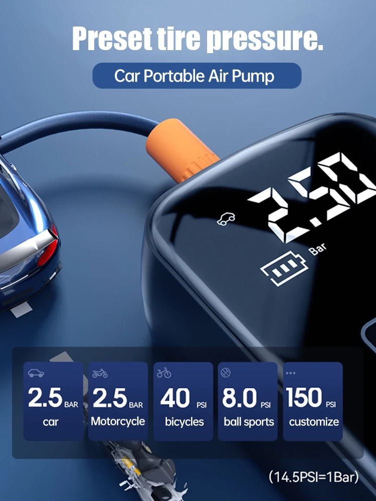 Draadloze Luchtcompressor Draagbare Universele Elektrische Luchtpomp Bandensensor Mini Opblaasbare Schat Voor Auto Motorfiets Basketbal