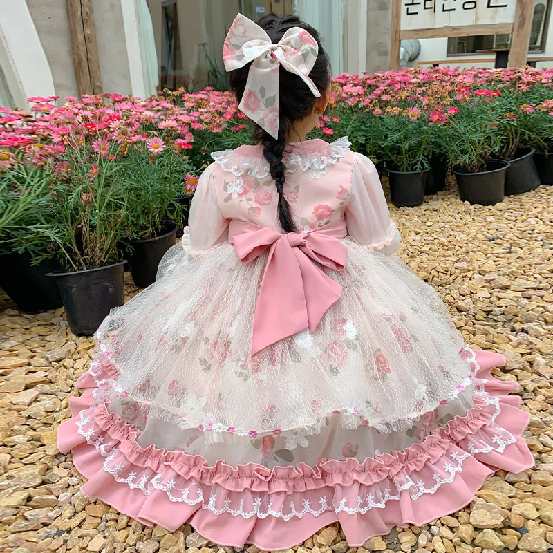 Autumn Dress for Girls Baby Birthday Princess Party Vestidos Infantil Lace Lolita Kawaii Wedding Dress Girl Bow Children Dresses