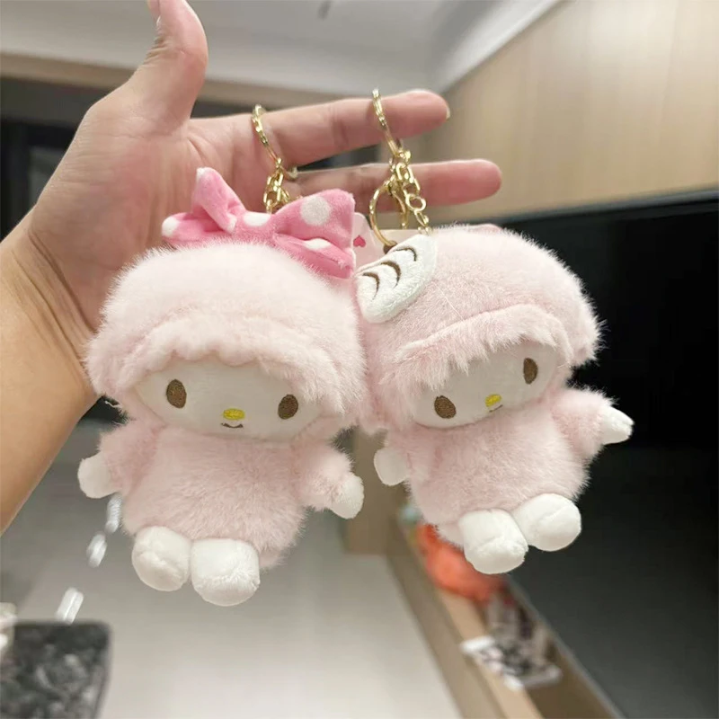 Sanrios lindo Piano llavero de felpa Anime esponjoso relleno Animal encanto colgante muñeca llavero para mochila bolso decoración regalo