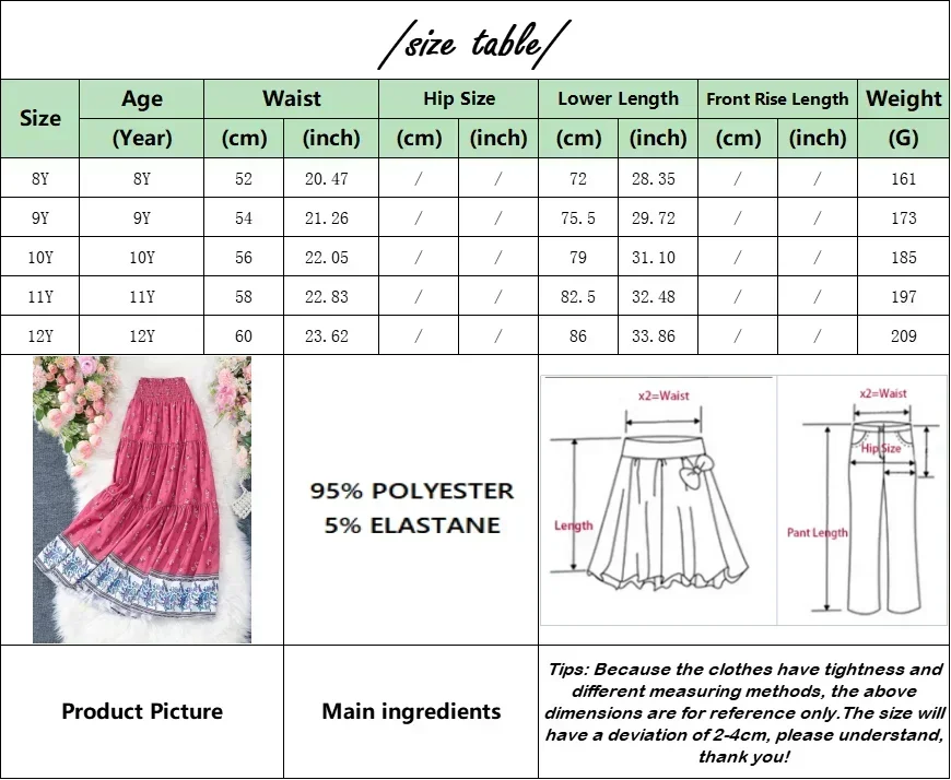 Retro Style Pattern Girl Dresses Floral Summer Fashion Skirt Big Kids Ventilate Smooth Silky Clothes 8 9 10 11 12 Yrs Old