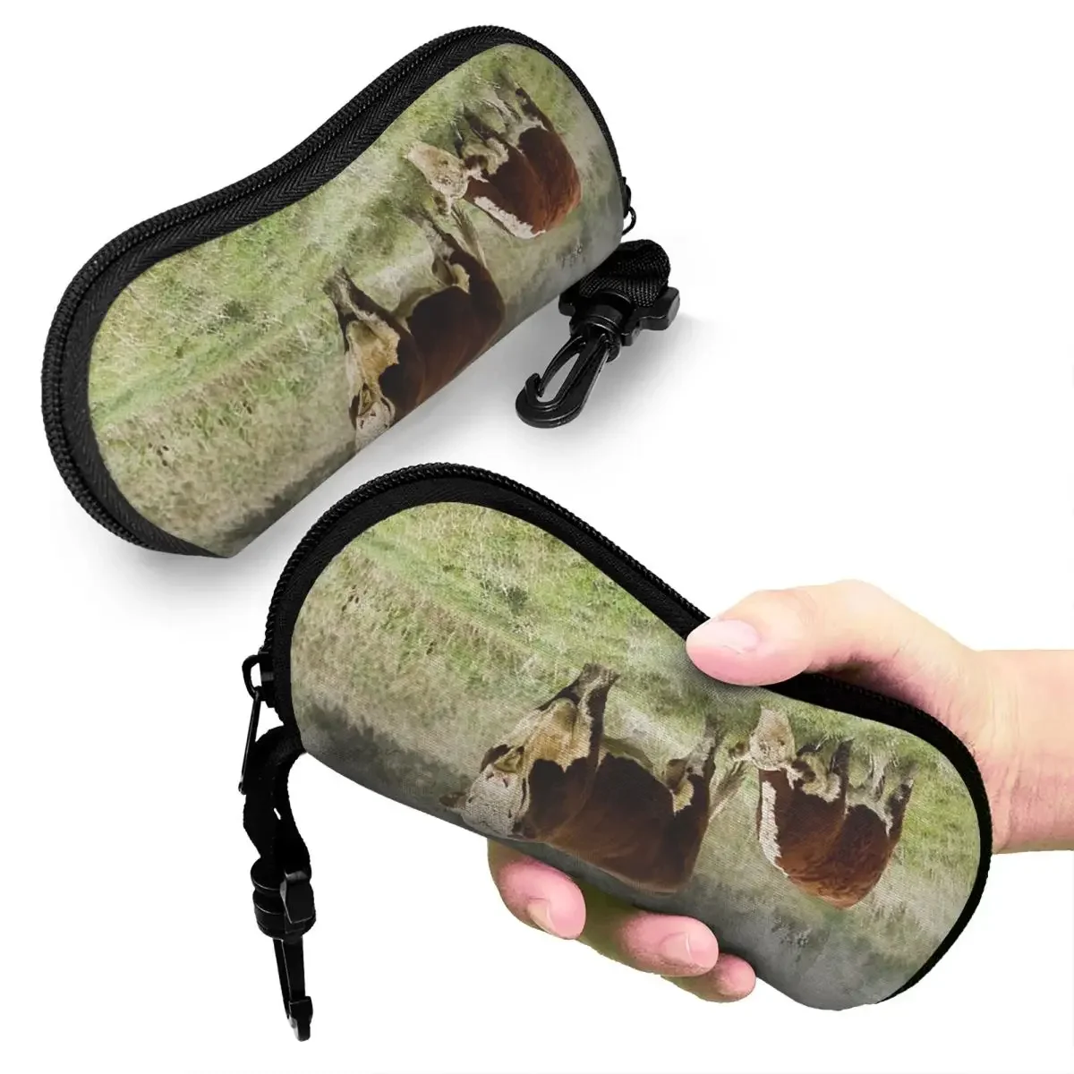 

Hereford Bull And Cow Watercolour Photograph Shell Glasses Case Protective Sunglasses Box Women Men Soft Eyeglass Bag Pouch