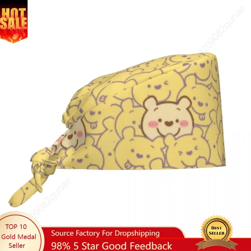 

Custom Winnie The Pooh Winnie Faces Medical Staff Scrubs Hat Men Women Cartoon Animation Doctor Nursing Surgical Cap Scrub Caps