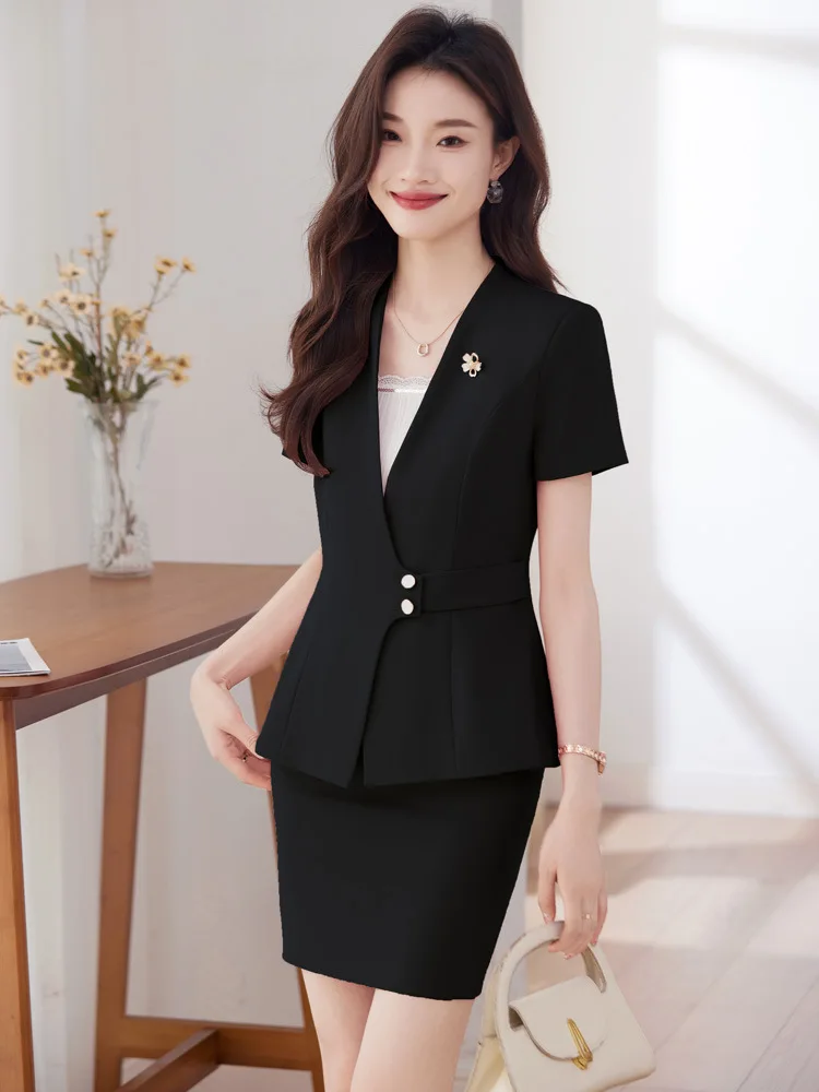 Elegante rosa schlanke Mode Sommer profession elle Business-Frauen arbeiten Anzüge mit 2 Stück Tops und Rock Damen Blazer Outfit S-4XL