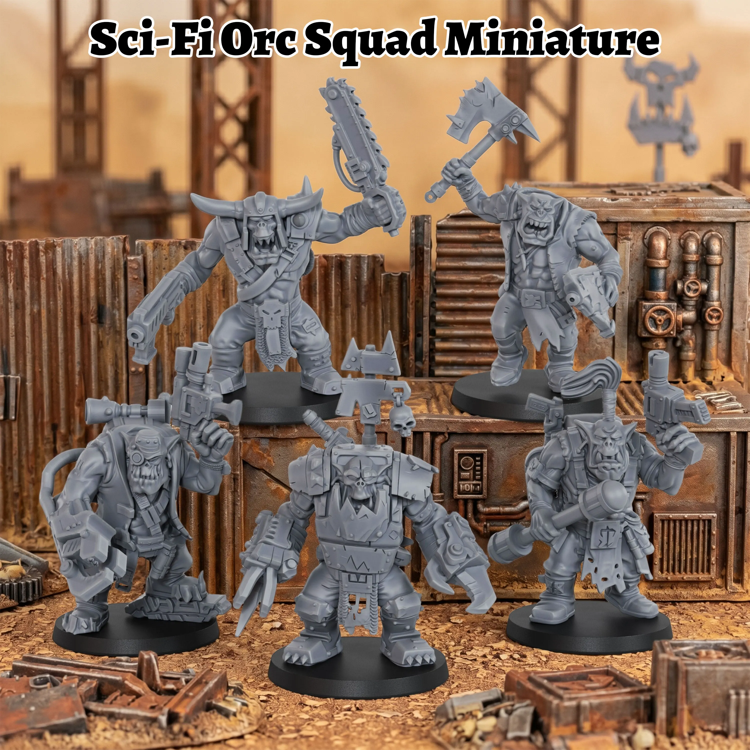 

Sci-Fi Orc Squad Miniature Set - Fantasy TTRPG Figures, Collectible Models, Great Gift for Hobbyists & Tabletop Roleplaying