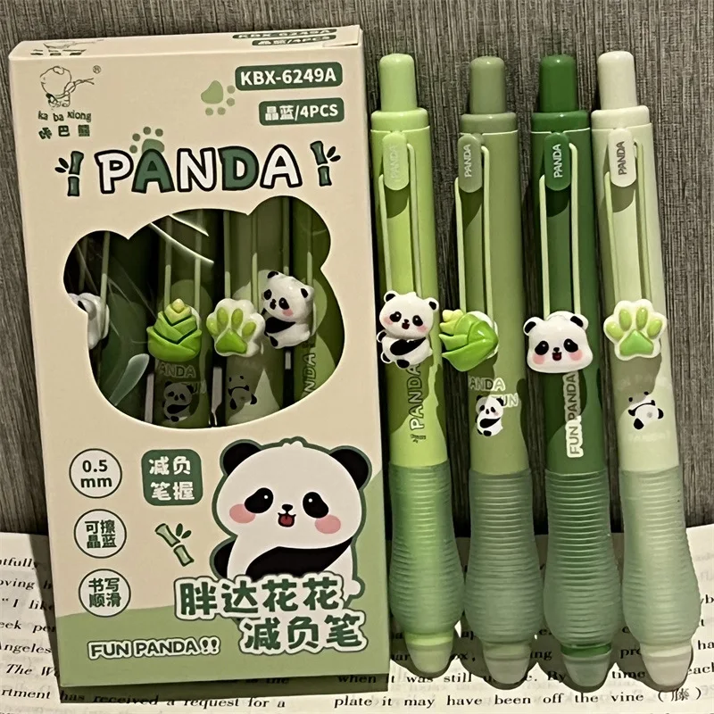 

4pcs/box Kawaii Erasable Gel Pen for Kids Girl Cute Cartoon Panda Kitten Stationery Writing Pen 0.5mm Black/blue Ink Pens
