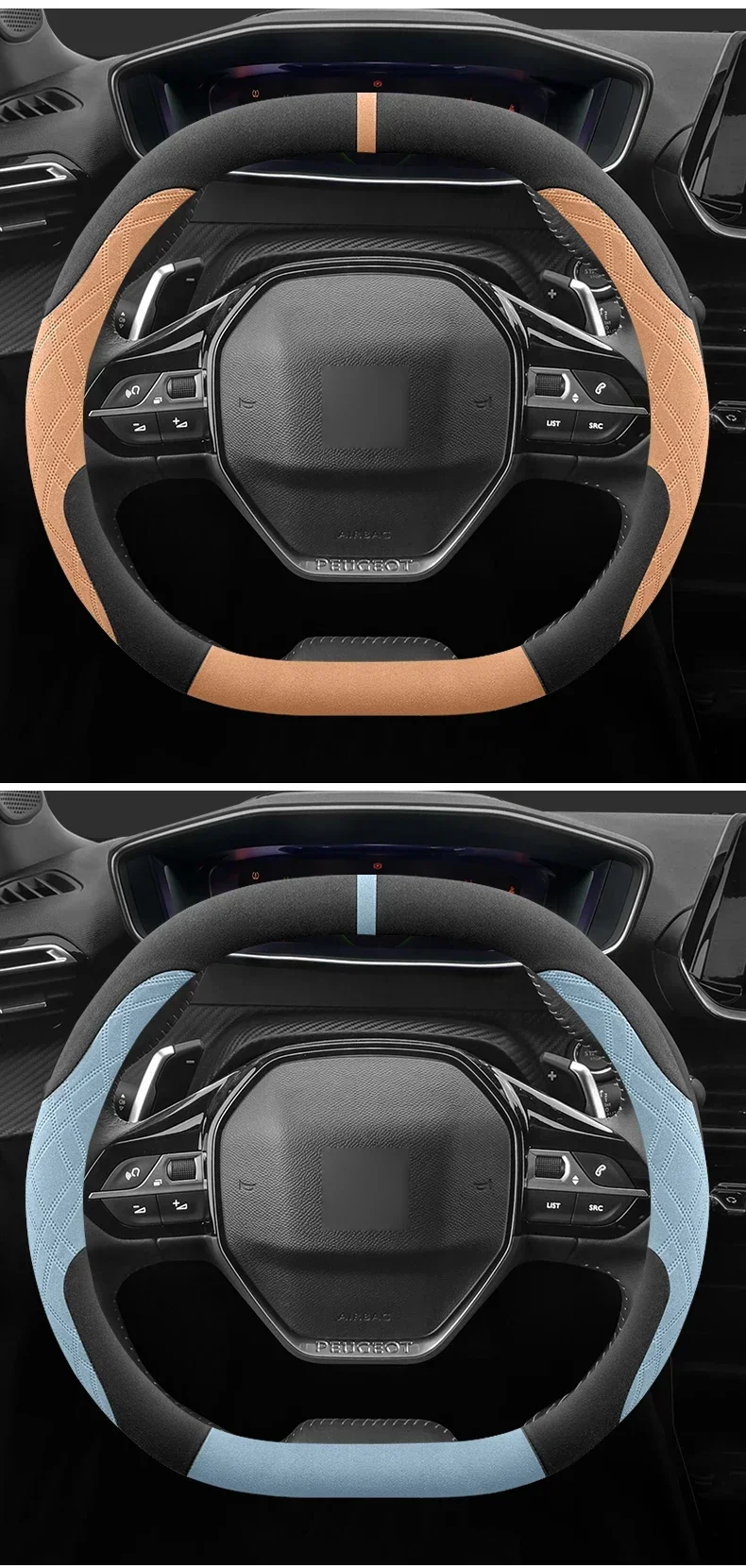 37-38cm Wildleder-Lenkradbezug Aftermarket Double D für Peugeot 3008 5008 508 / 508 SW 408 / 408X Landtrek Auto-Styling – Detail 16