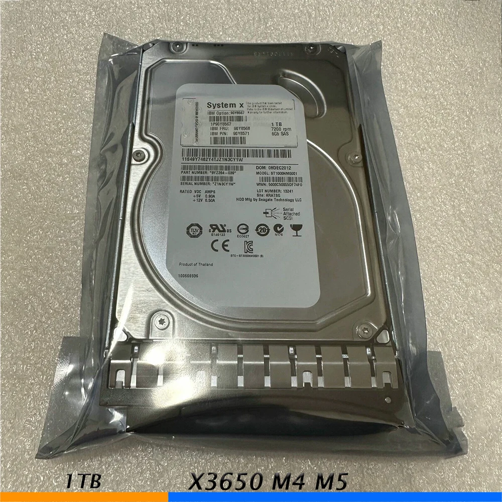 

For IBM Server Hard Disk X3650 M4 M5 90Y8567 90Y8568 90Y8571 1T 7.2K SAS 3.5"