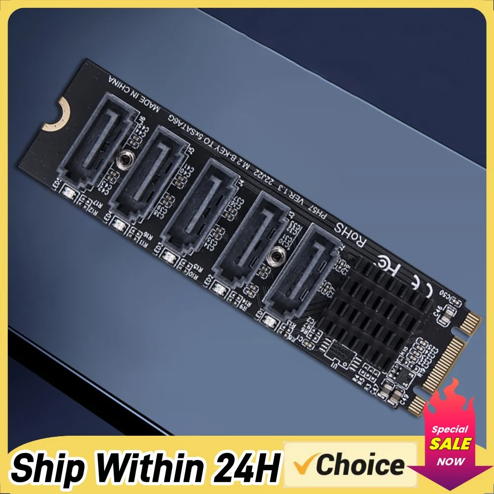 for M.2 MKEY PCI-E Expansion Card 5/6 Port Adapter Card for M.2 To SATA 3.0 Converter 6Gpbs SATA3.0 Adapter Support PM Function