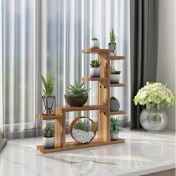 Solid Wood Mini Plant Stand Carbonized Anti-corrosion Indoor Flower Shelf Compact Office Plant Display Decorative Wood Rack