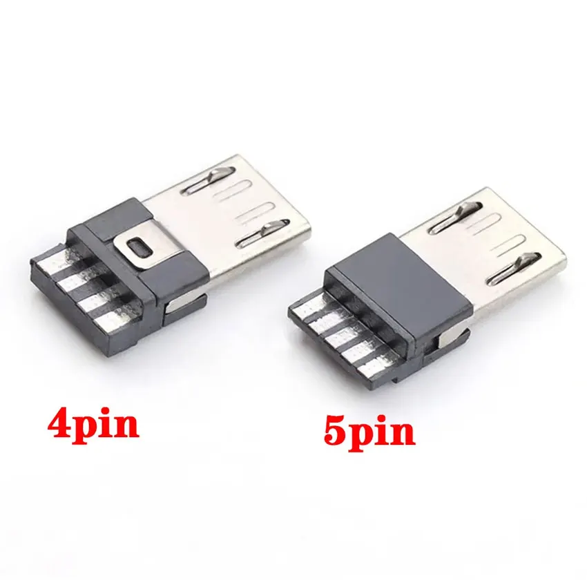 5/10 Pieces 4Pin 5Pin Micro USB Connector 4P 5P Male Plug Metal Shell Welding Wire Data OTG Line Interface DIY Data Cable Plug