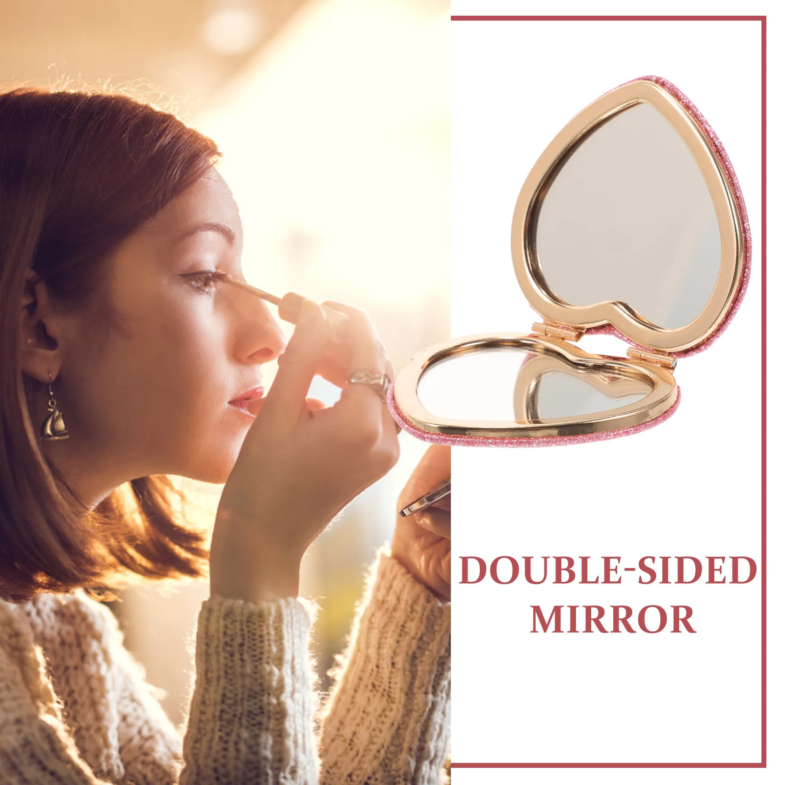 Heart Shaped Makeup Mirror Portable Compact Travel Size Cute Handheld Mirror for Women Outdoor Personal Mirrors