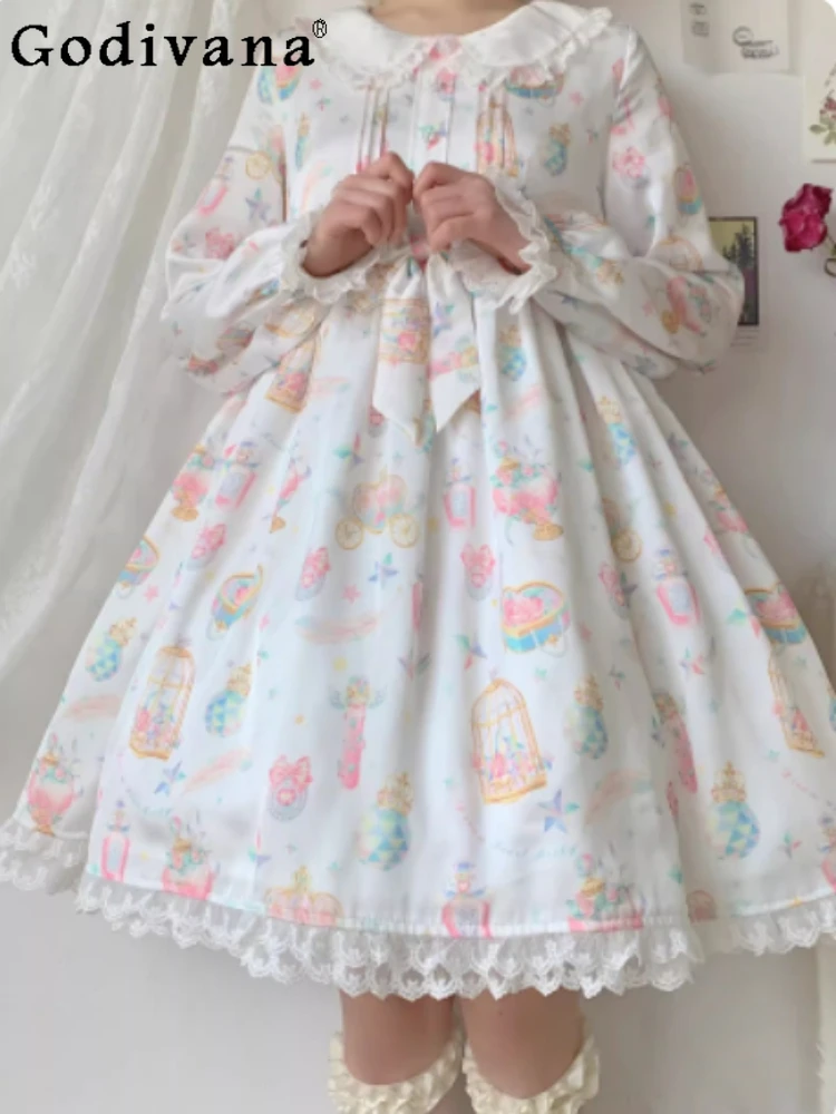 

Large Size Lolita Sweet Op Spring Autumn Long Sleeve Dresses Girl Peter Pan Collar High Waist A-line Age-reducing Princess Dress