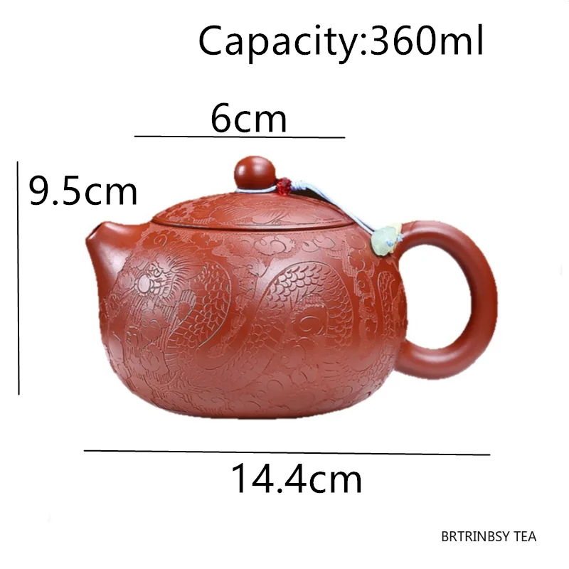 360ml Chinese Yixing Purple Clay Teapot Handmade Dragon Pattern Xishi Tea Pot Raw Ore Dahongpao Kettle Household Zisha Tea Set