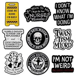 Black Skull Quotation Brooches for Clothing Enamel Pins DIY Metal Briefcase Badges Lapel Pins for Backpacks Jewelry Accessories