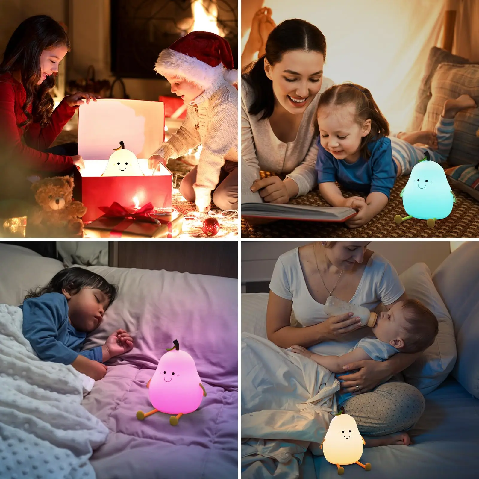 Cute Peach Pear Fruit Night Light USB Rechargeable Dimming Touch Silicone Lamp Bedroom Bedside Decoration Couple Gift Boby Light