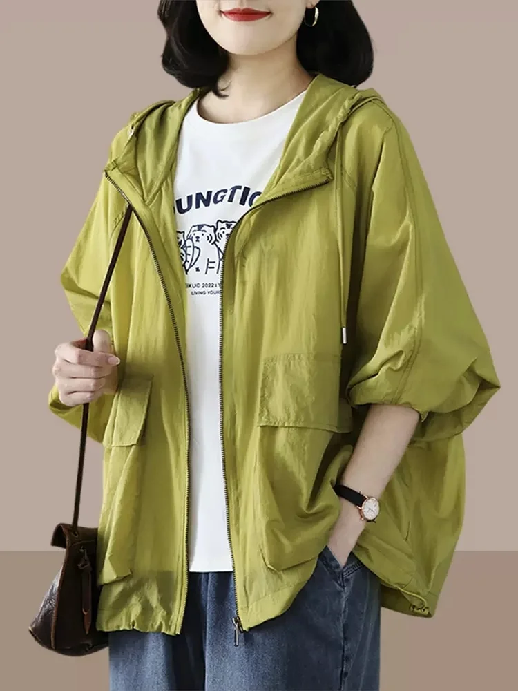 

Женская свободная верхняя одежда больших размеров с длинными рукавами, тонкая, дышащая, летняя, с защитой от ультрафиолета, легкая, из полиэстера, повседневная куртка