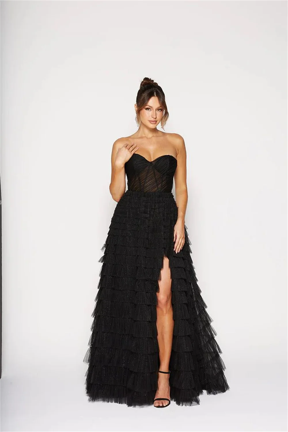 Amanda Strapless A-line Tulle vestidos de fiesta Heart Shaped Neck Multilay فساتين سهرة Elegant Sleeveless Party Dresses 2024