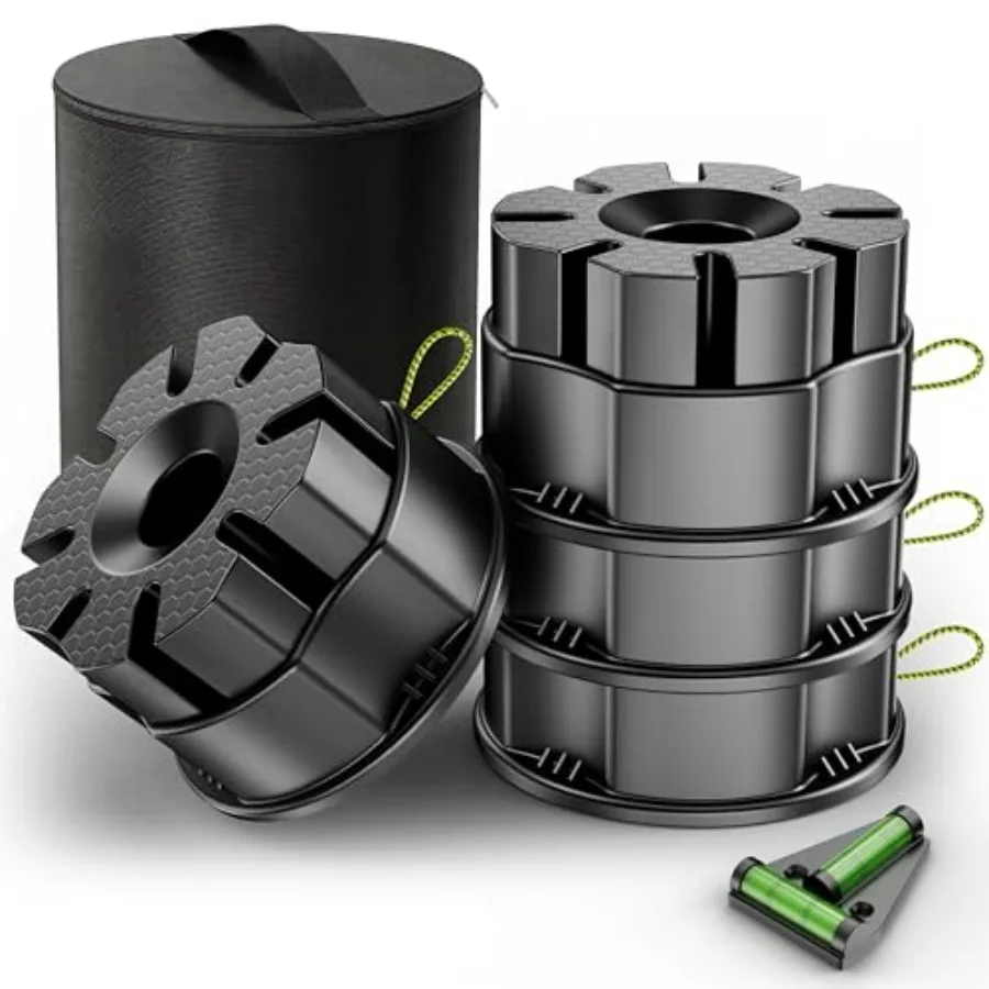 RV Stabilizer Blocks 4-Pack Heavy Duty Polymer Jack Blocks 40000 lbs Gray Complete Leveling Kit with Storage Bag