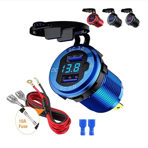 

QC3.0 car Dual USB Car Charger with Switch Button LED Voltage Display 12V/24V Quick Charger for Cars Boats Car Motorcycle Marine