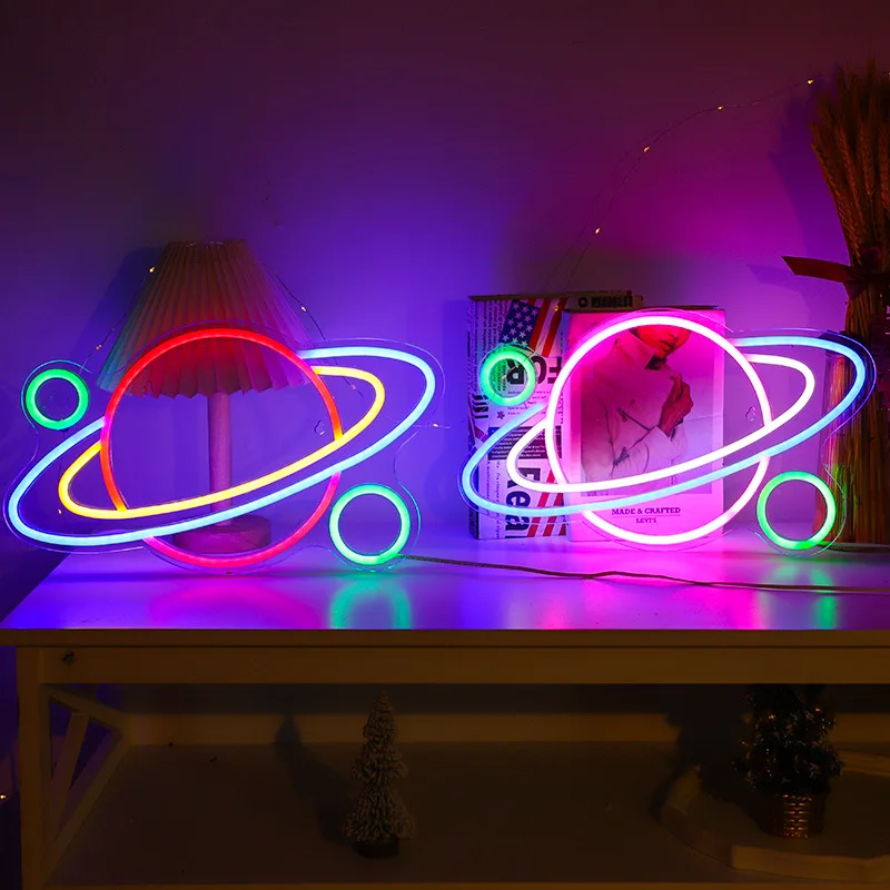 UFO LED Neon Sign USB Powered Neon Signs Night Light Spaceship 3D Wall Art & Game Room Bedroom Living Room Decor Lamp Signs