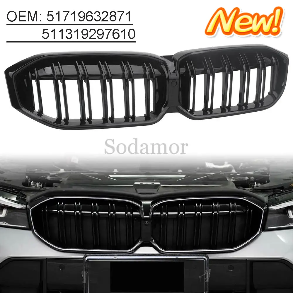 

1 PCS Car Front Bumper Racing Grille With LED Glossy Black Dual Line For BMW 3-Series G20 G21 G28 LCI 320i 330i M340i 2023-2024
