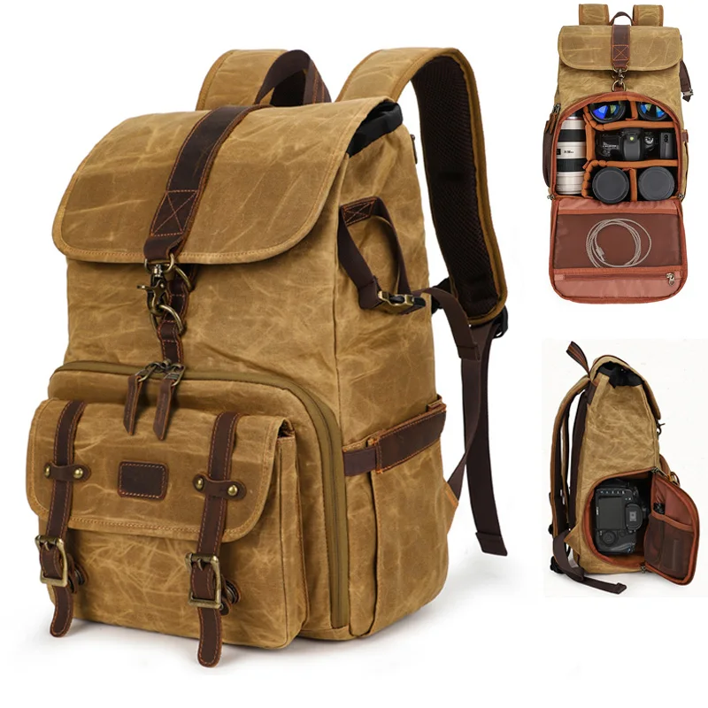 Professional DSLR Camera Backpack Vintage Waterproof Travel Photography Camera Laptop Bag with Tripod Holder mochila fotografia