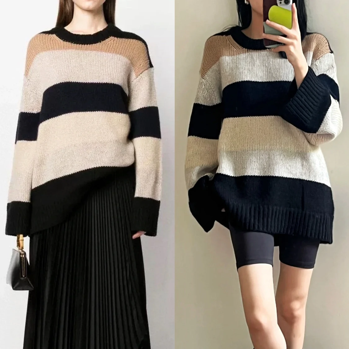 NIGO LP Women's Autumn And Winter Sleeve Loose Cashmere Casual Multicolor Splicing Long Sleeve Round Neck Sweater #nigo61378