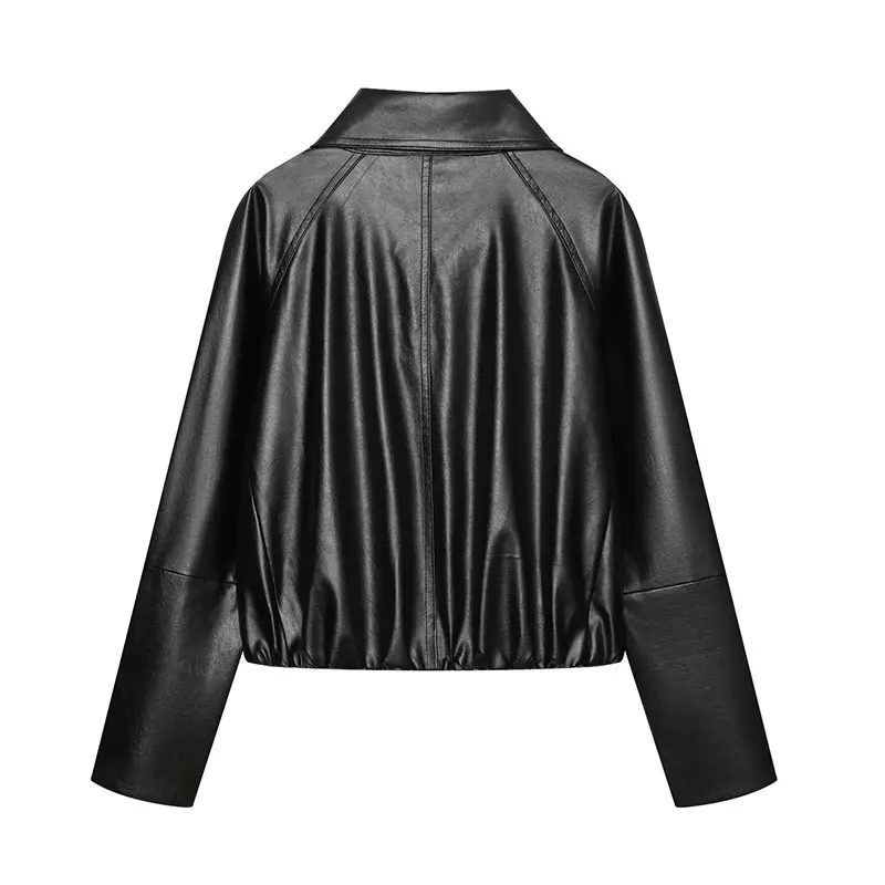NLZGMSJ Autumn New Women Fashion Faux Leather Trench Coat Long Sleeve Double-breasted Jacket Vintage Lady Motorcycle Outwear