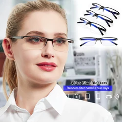 4Pcs New Trend Reading Glasses Women Anti-blue light Ultra-light Magnification Eyewear Computer Readers Glasses with Case +1+1.5