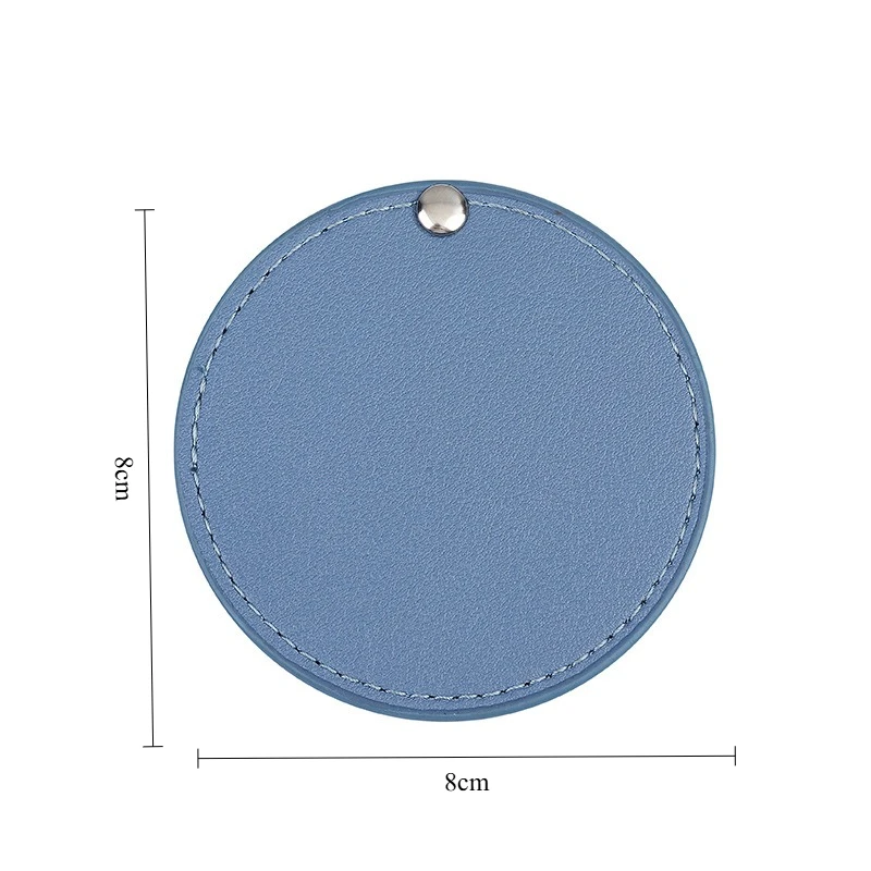 Laser Engrave Personalize Text Custom LOGO PU Leather Solid Color Shatterproof  Mirror Round Portable Touch-up Looking Glass