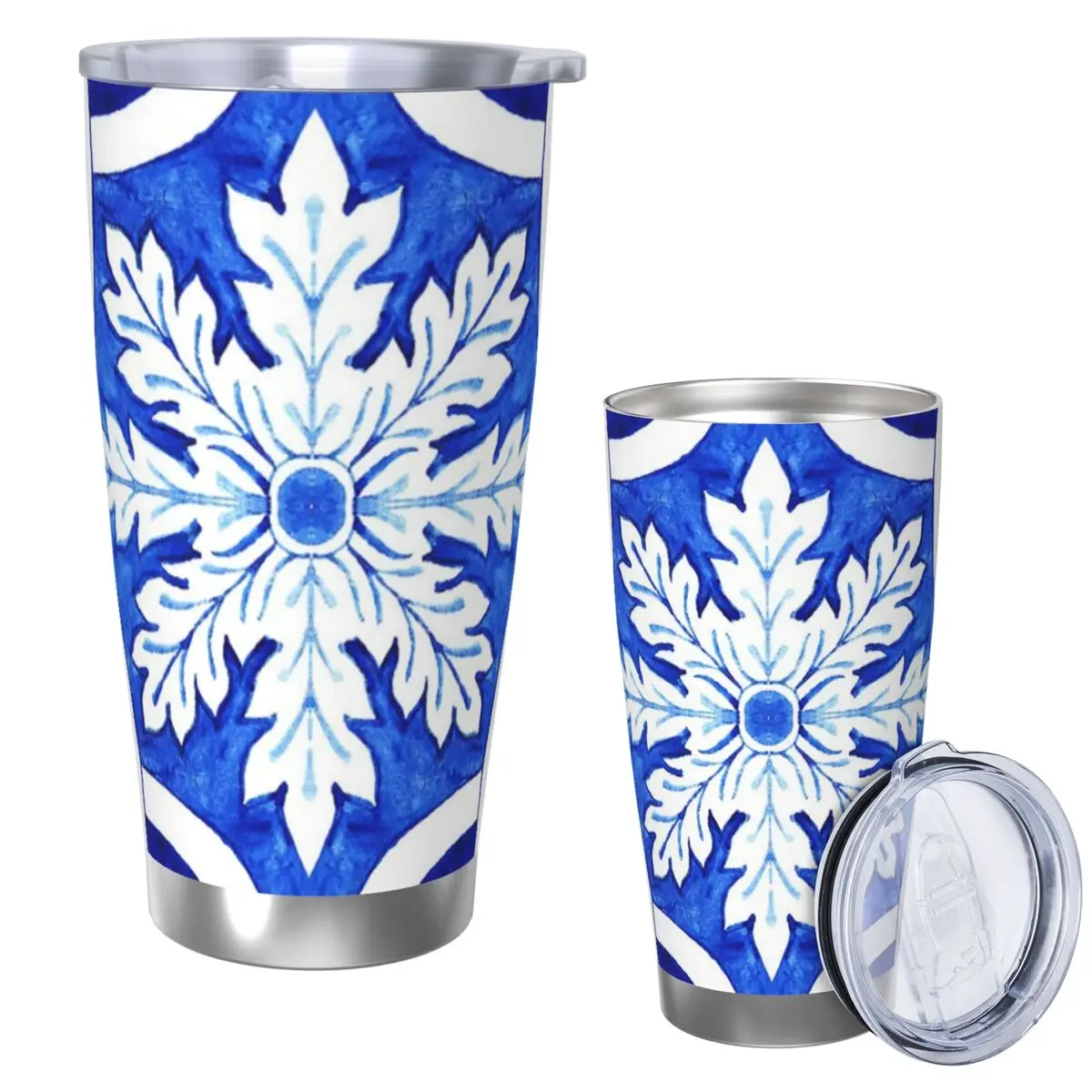Azulejo Portuguese Tile Watercolor Artwork Stainless Steel Tumbler Vacuum Insulated Mugs Thermal Cold Bottle Straws 20oz