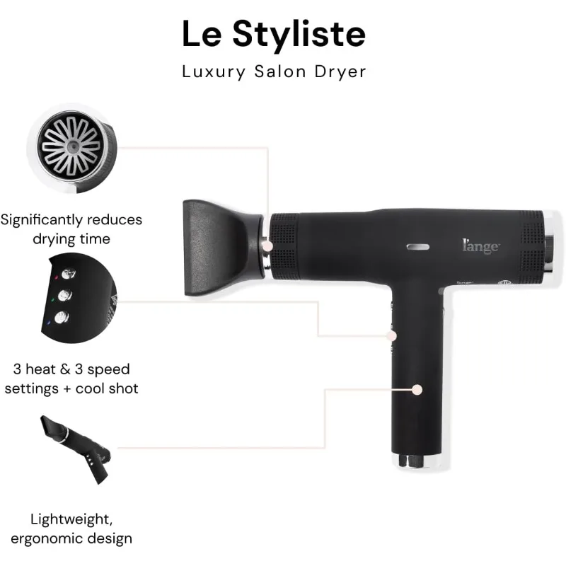 L'ANGE HAIR Le Styliste Luxury Hair Dryer,Quiet Brushless Blow Dryer with Diffuser,1875 W,Hairdryer with 3 Heat & Speed Settings