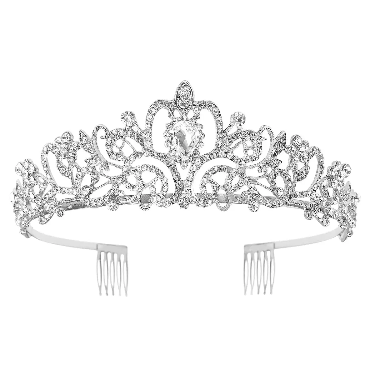 

Crystal Tiara Crown for Women, Bridal Prom Queen Birthday Wedding Party Accessory (Silver)