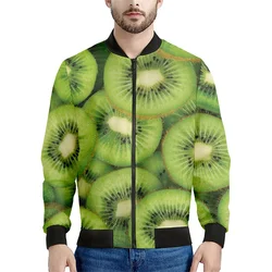 Urocze kurtki z wzorem Kiwi Mężczyźni Bluza z nadrukiem 3d Owocy Dzieci Topy Cool Street Casual Bomber Kurtka z zamkiem błyskawicznym Płaszcz z długim rękawem