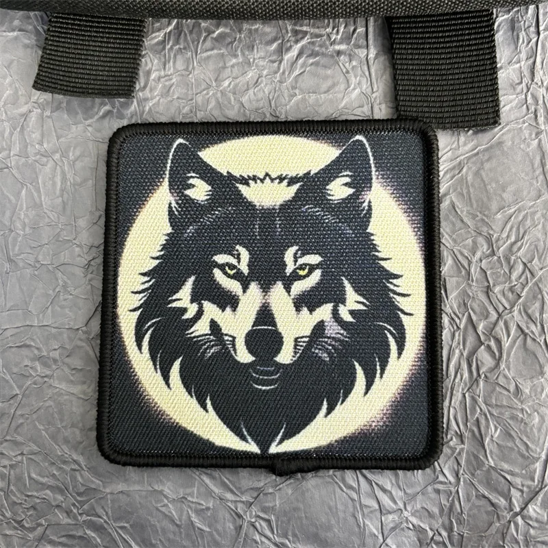 Wolf Printed Patch Stickers on Clothes Morale Badge Military Tactical Patches Backpack Armband  Hook and Loop Applique