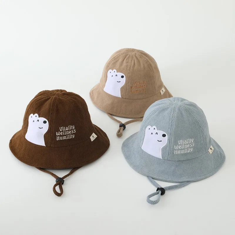 

Autumn Outdoor Kids Fisherman Hat Baby Cute Cartoon Bear Windproof Protection Hat Windproof Cap for Boys Girls 1-4Y
