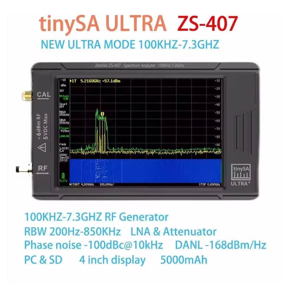 

Новый 4-дюймовый портативный анализатор спектра TinySA ULTRA Plus, дрон обнаружения 100–7,3 ГГц
