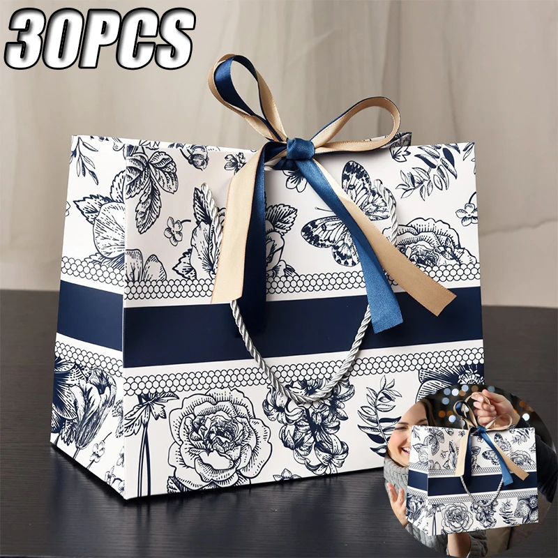 New Gift Bags Floral Paper Bags Cross Border Packaging Bags With Ribbon Holiday Gift Giving Gift Bags Clothing Tote Bags Clothin