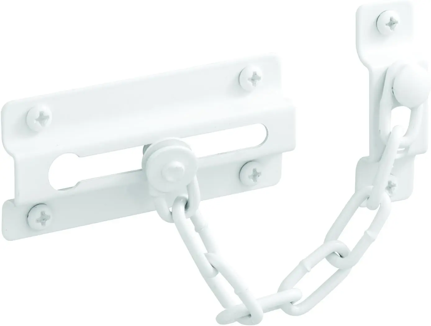 

Chain Door Guard, Stamped Steel with Steel Chain, White Painted Finish, 6-Inch Chain, Single Pack