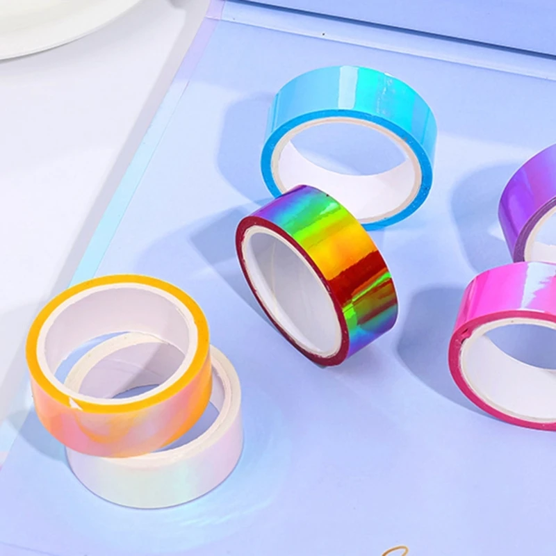 6 لفات شريطٌ لاصق متعدد الألوان 6 قطع متعدد C for DIY مشروع الترميز والديكورات الفنية شريطٌ لاصق ملون بألوان قوس قزح