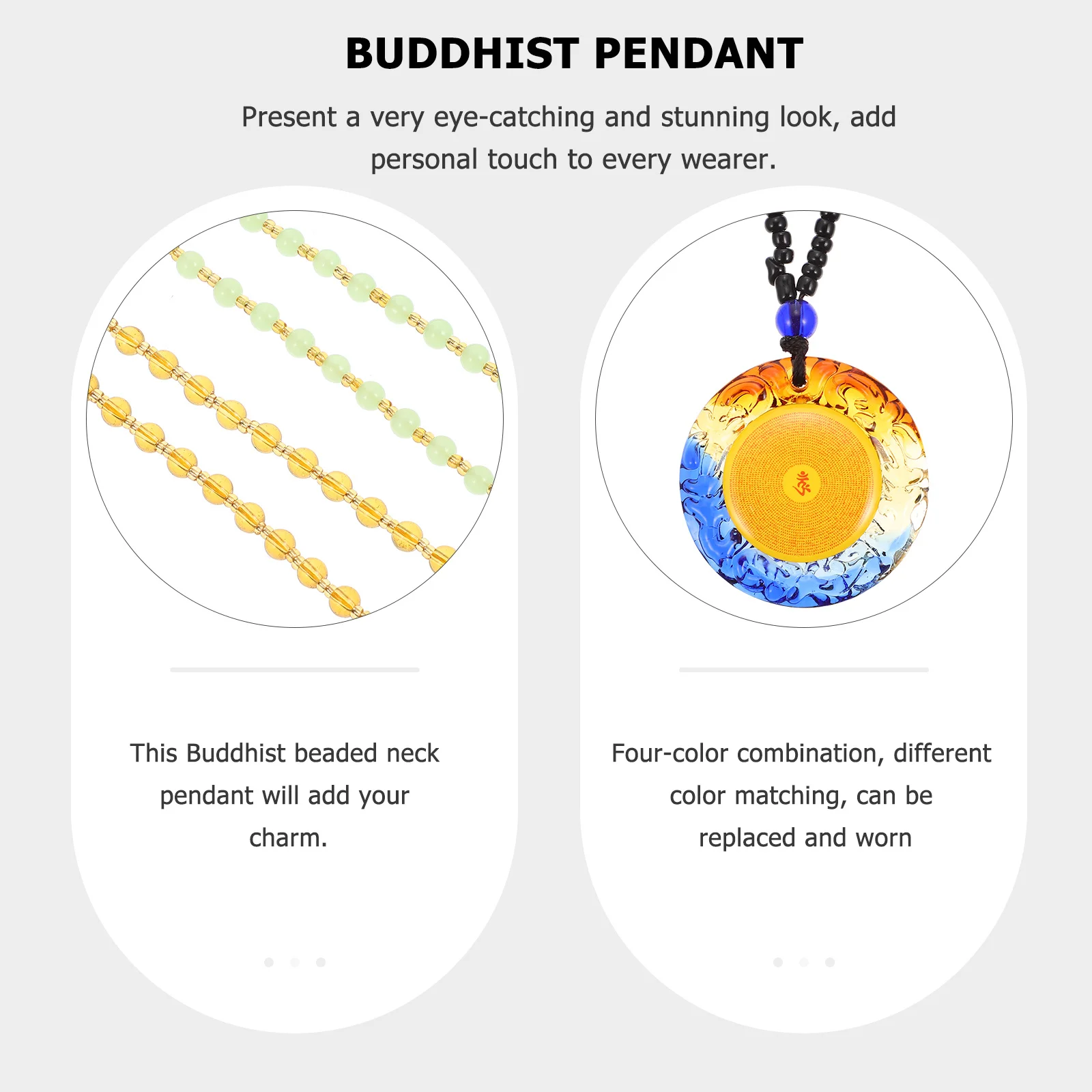 

4Pcs Glass Beaded Pendant Buddhist Neck Pendant Classic Amulet Jewelry Decoration Suitable for Daily Wear Gift for Believers
