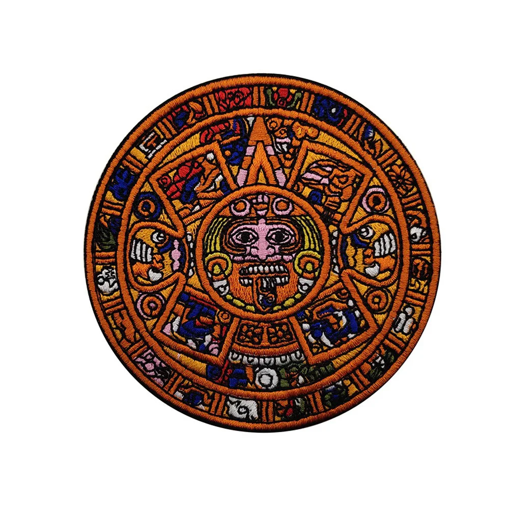 Creative Outdoor Bag Accessories Badge Mayan Calendar Patch Embroidered Aztec Sunstone Backpack Patches for Clothing