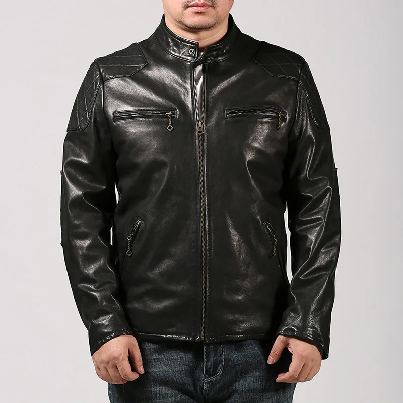 

Новинка осенне-зимняя одежда из натуральной кожи для мужчин Ameka Kiri Японский ретро Байкерский жакет из натуральной дубленой овчины растительного происхождения