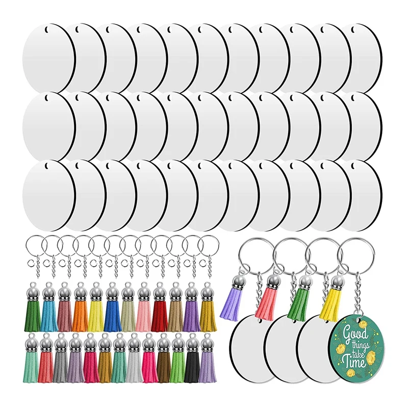 Sublimation Blanks Keychains,200 PCS 2Inch Round Sublimation Blanks Keychain Circle With Tassels,For DIY Craft Making