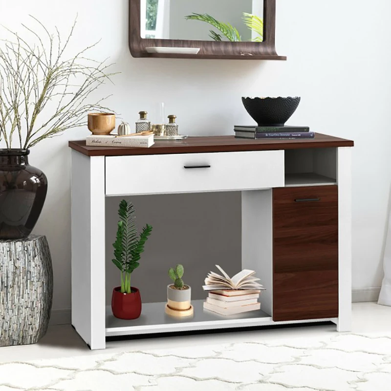 48 Inch Console Table with Drawer and Cabinet Living Room Bedroom Minimalist Corner Table Storage Locker