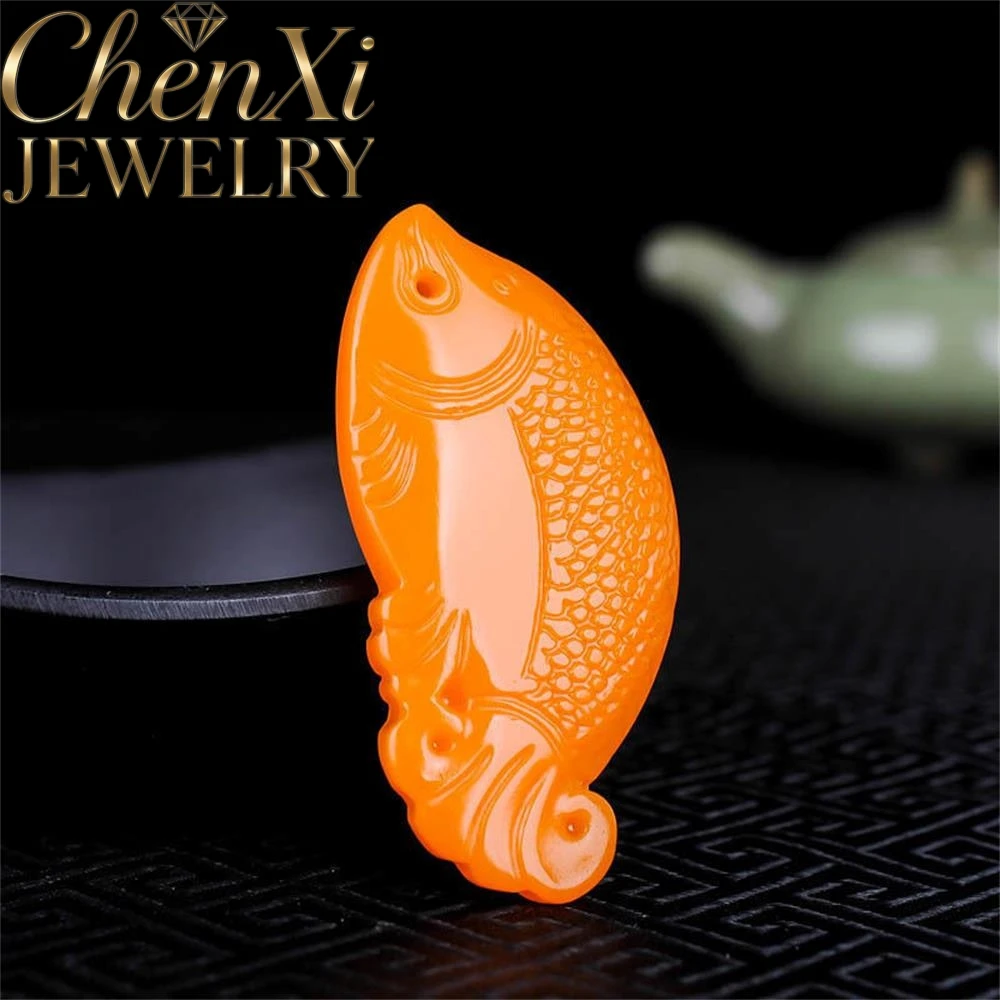 

High-end Natural Yellow Dragon Jade Koi Pendant Luxury Quality Fashion Fine Jewelry Exquisite Elegant Popular Charms Young Gift