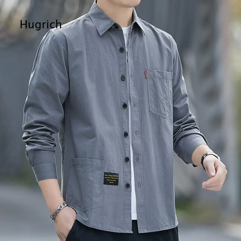 Mens 100 Percent Cotton Long Sleeve Shirt For Autumn Fashion Trendy Style Versatile Top Suitable For Business Daily Work And Cas