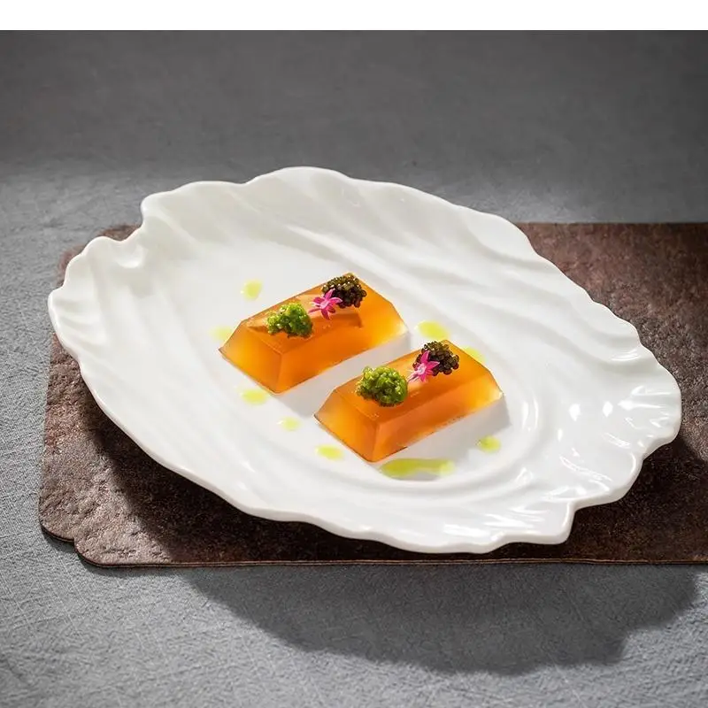 Irregular Texture Ceramic Dinner Plate Restaurant Specialty Dessert Sushi Snack Plates Pure White Tableware view 2