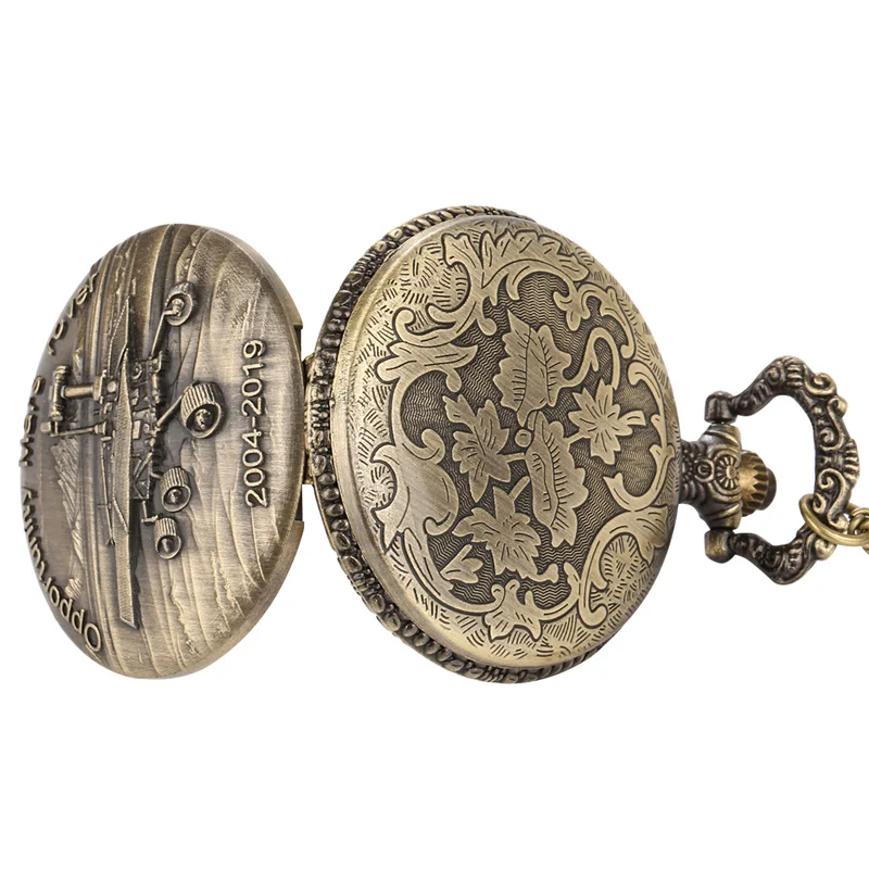 Carved Opportunity Mars Rover 2004-2019 Design Unisex Quartz Movement Pocket Watch with Necklace Chain Collection Gift Reloj